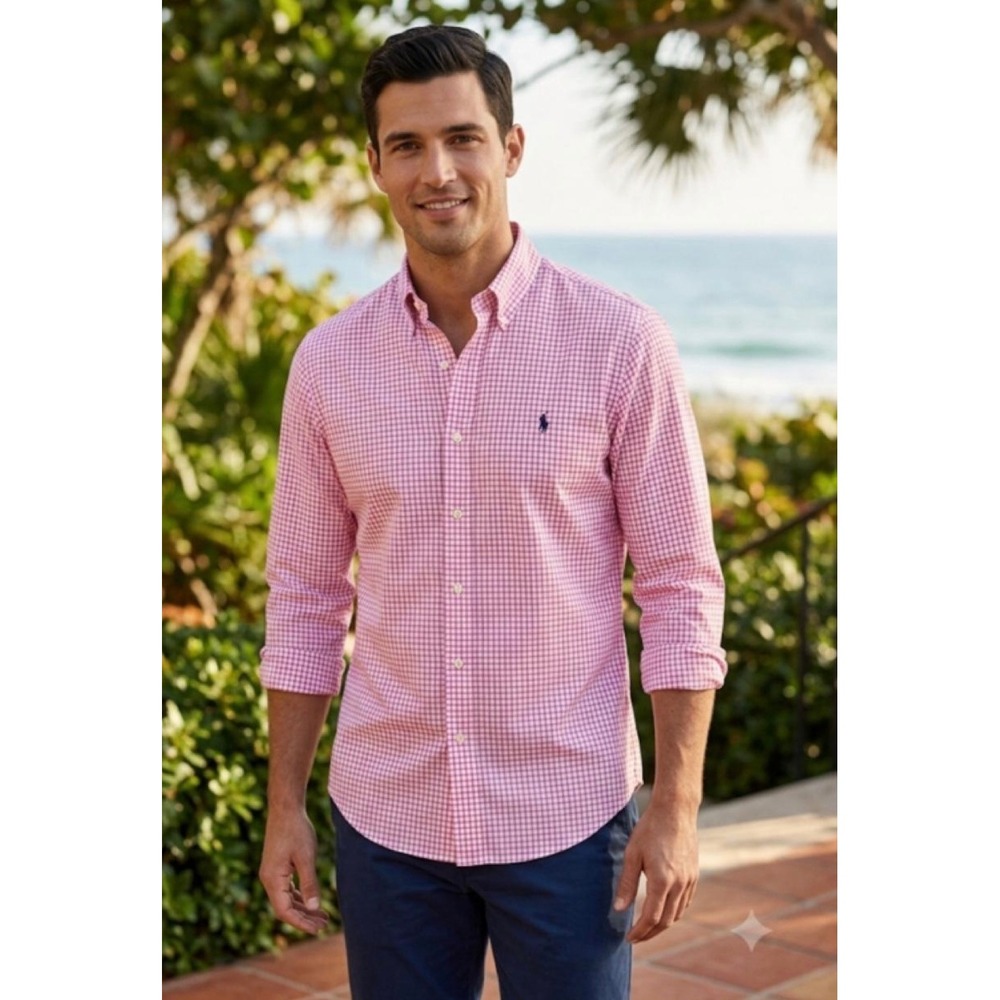 Polo Ralph Lauren Mens XL Classic Fit Gingham Button Down Shirt Pink White